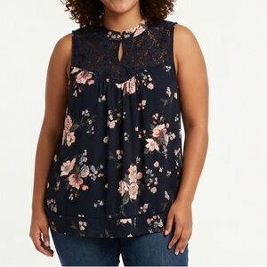 Snap Out Of It Black Floral Top Sleeveless Lace Tunic Black SZ 2X NEW!